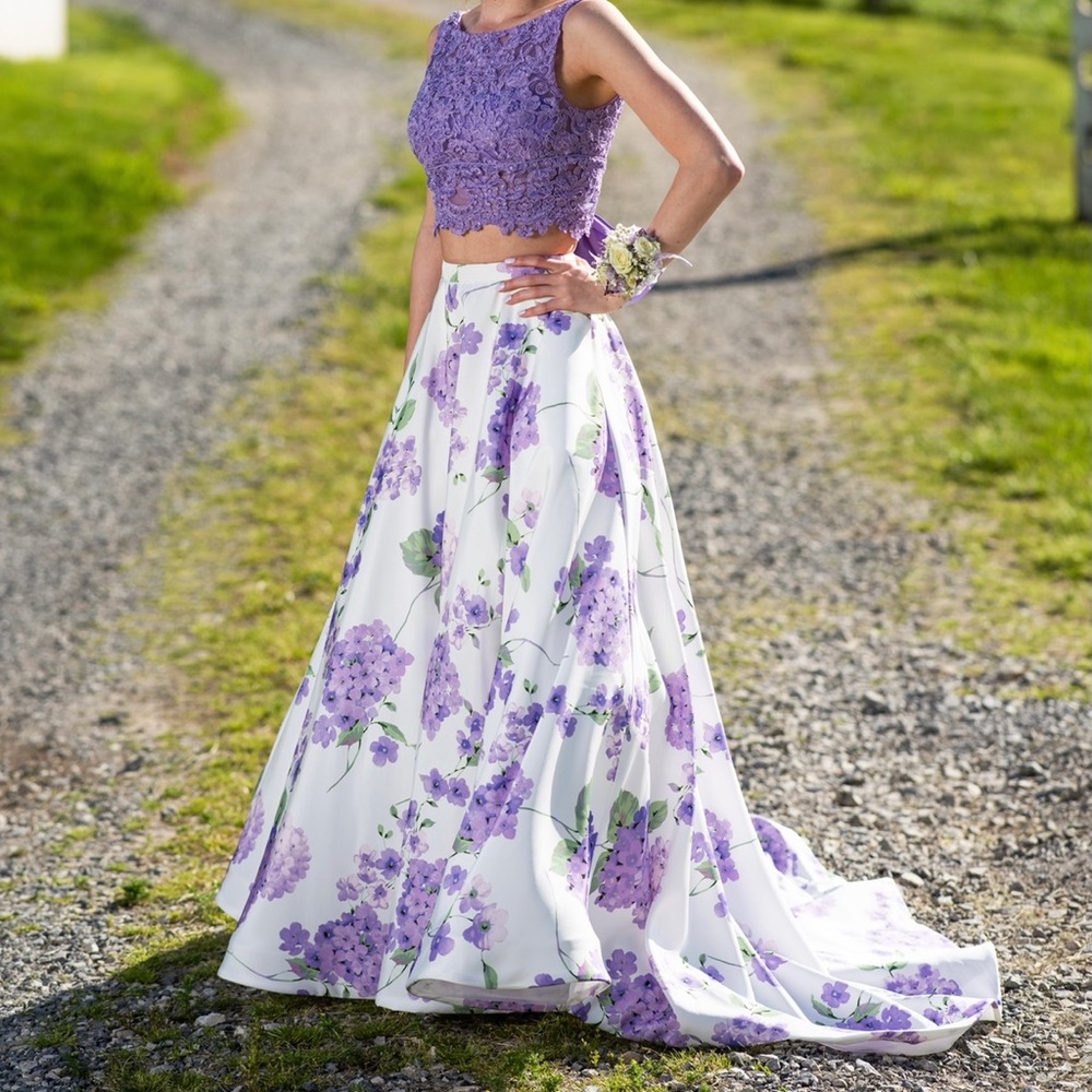 Sherri Hill 52870 Tie Back 2 Piece Floral Prom Dress